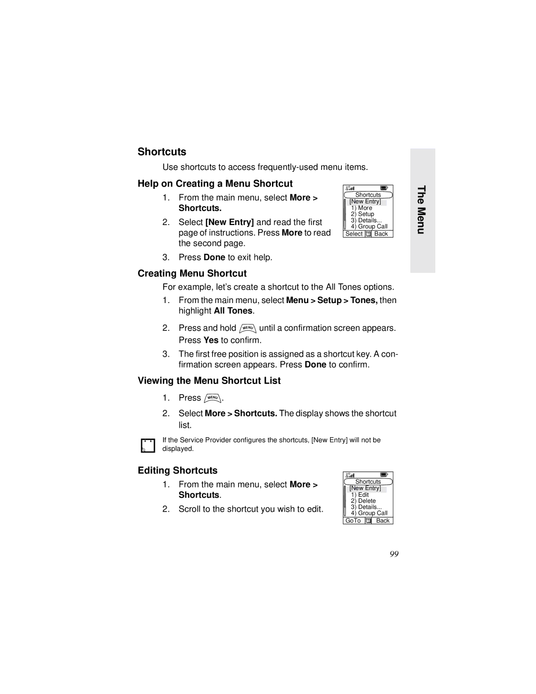 Motorola MTH800 manual Shortcuts, Help on Creating a Menu Shortcut, Creating Menu Shortcut, Viewing the Menu Shortcut List 