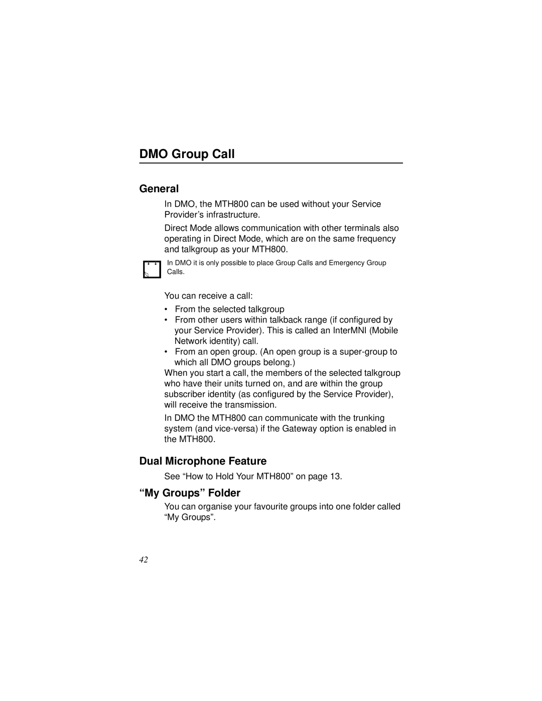 Motorola MTH800 manual DMO Group Call, General 