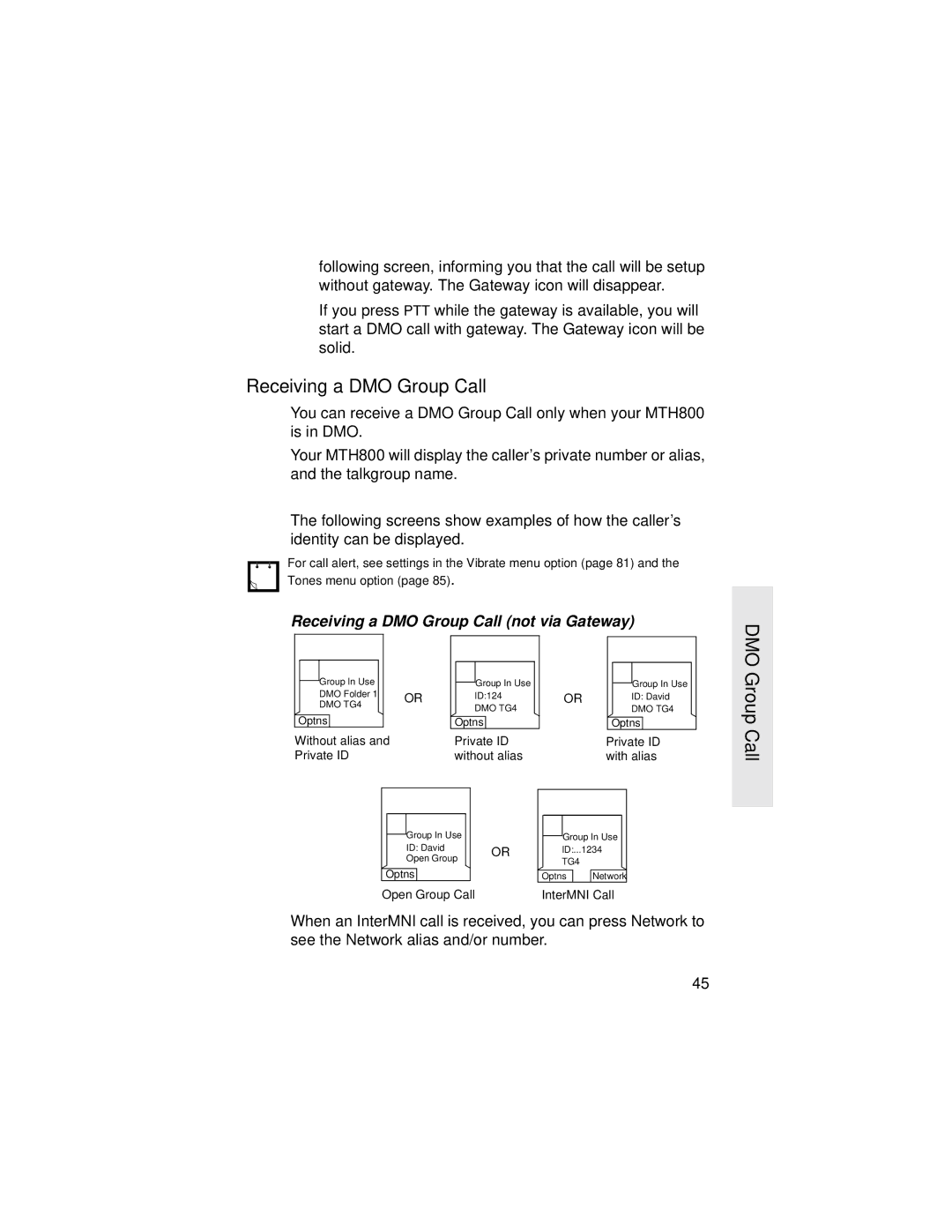 Motorola MTH800 manual Receiving a DMO Group Call not via Gateway 