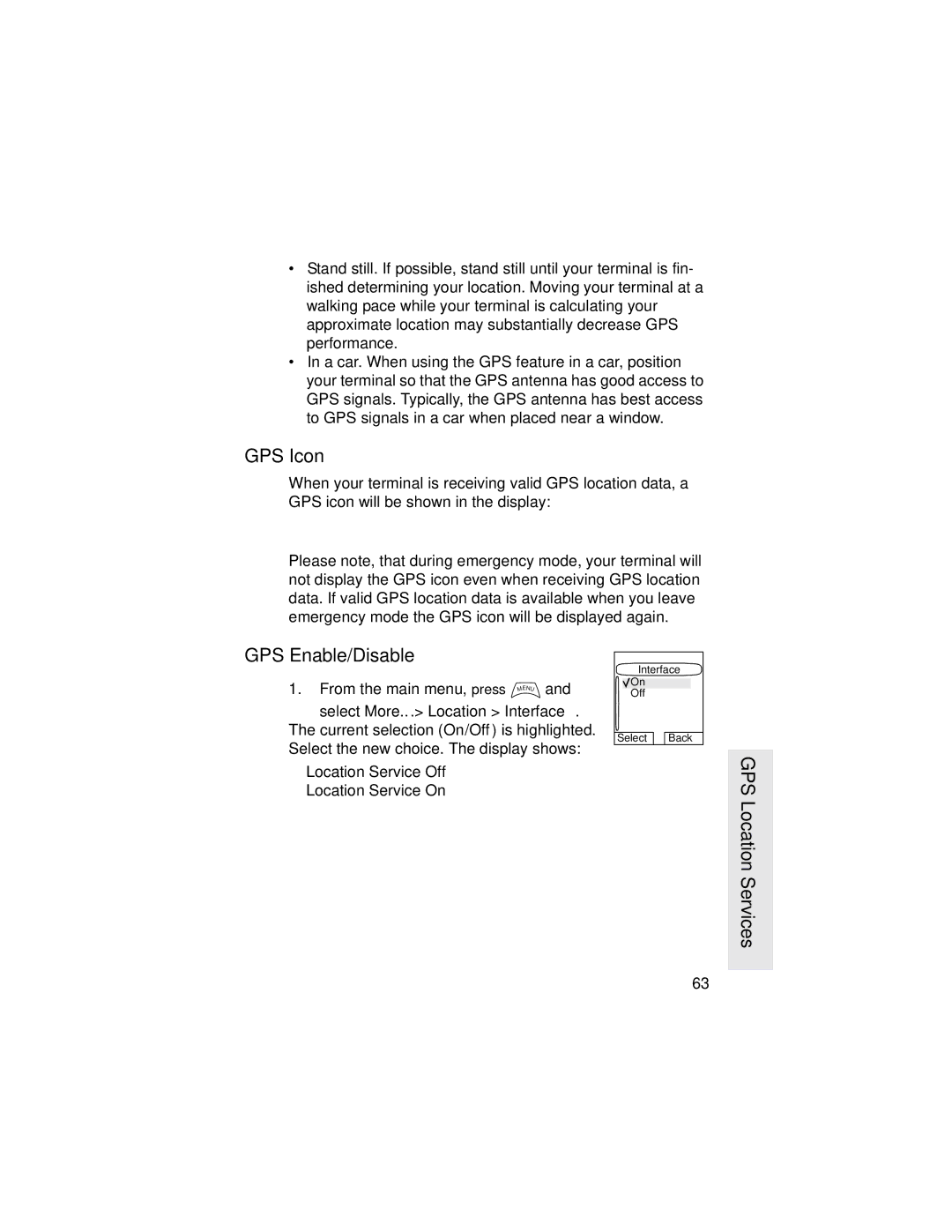 Motorola MTH800 manual GPS Icon, GPS Enable/Disable 