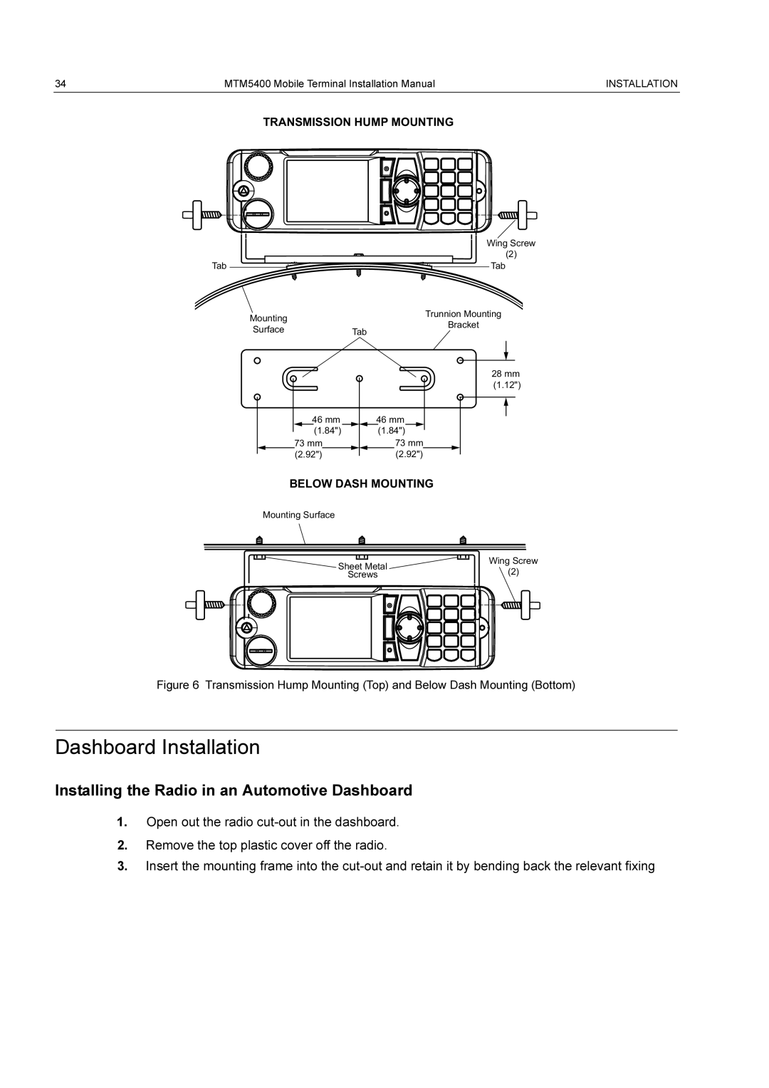 Motorola MTM5400 installation manual Dashboard Installation, Installing the Radio in an Automotive Dashboard 