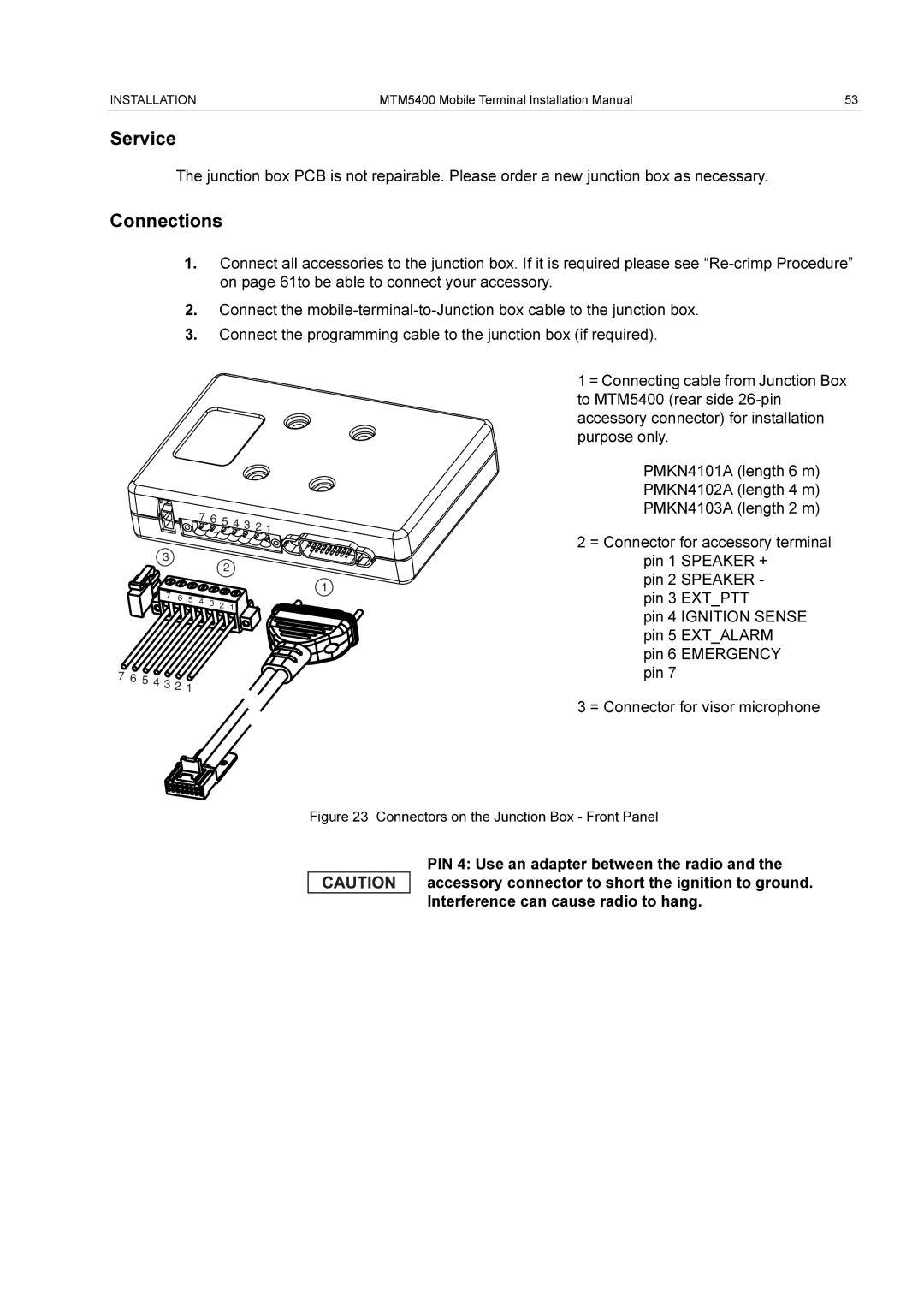 Motorola MTM5400 installation manual Service, Connections 