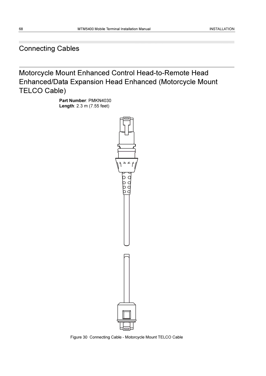 Motorola MTM5400 Part Number PMKN4030 Length 2.3 m 7.55 feet, Connecting Cable Motorcycle Mount Telco Cable 