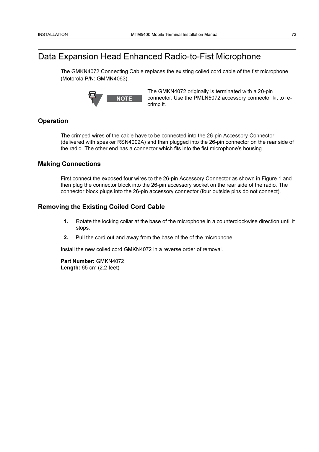 Motorola MTM5400 installation manual Data Expansion Head Enhanced Radio-to-Fist Microphone, Operation, Making Connections 