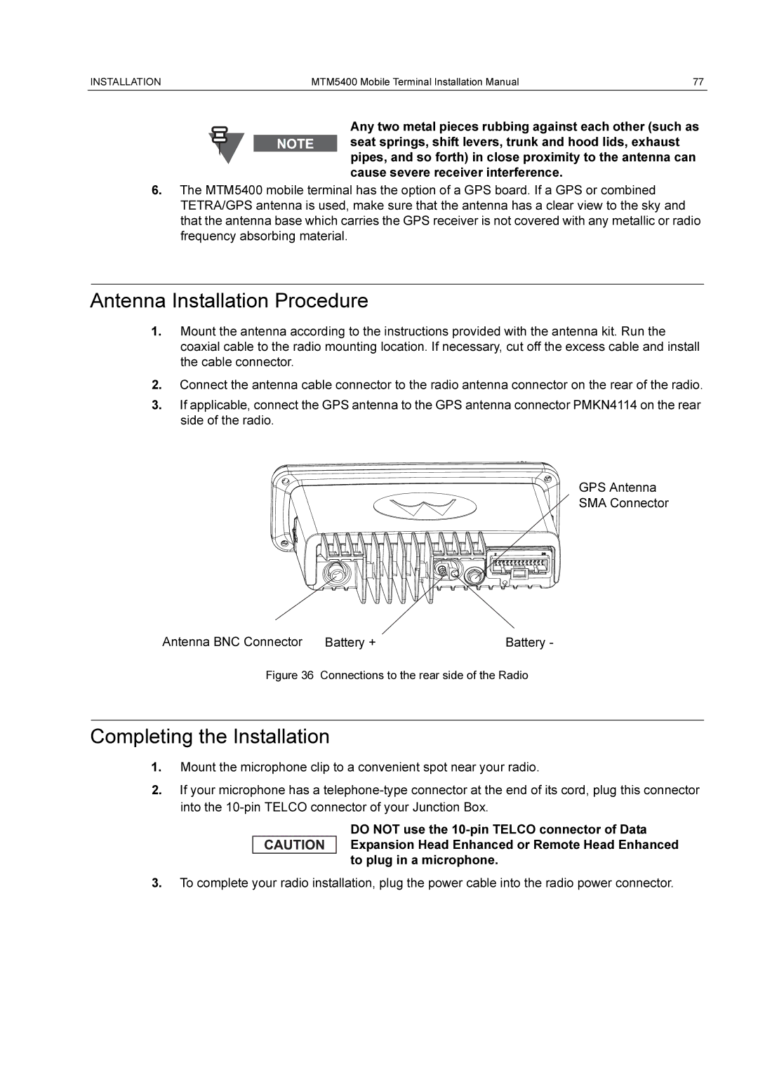 Motorola MTM5400 installation manual Antenna Installation Procedure, Completing the Installation 