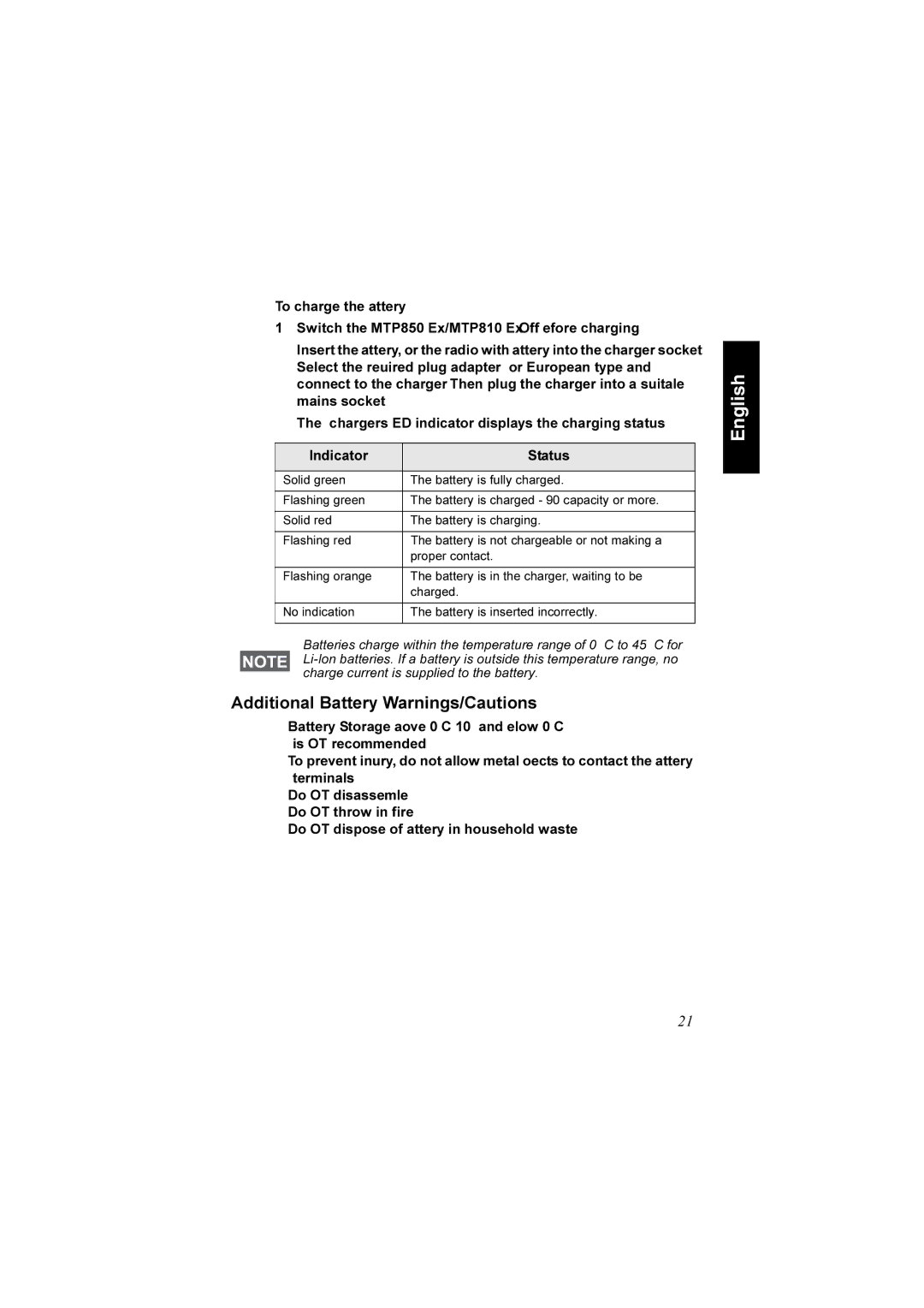 Motorola MTP850 EX, MTP810 EX manual Additional Battery Warnings/Cautions 