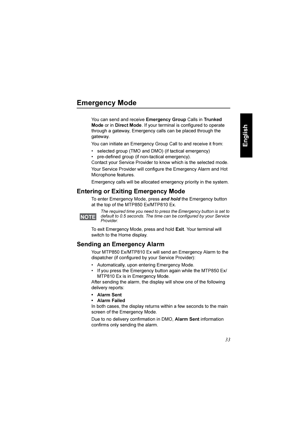 Motorola MTP850 EX, MTP810 EX manual Entering or Exiting Emergency Mode, Sending an Emergency Alarm 