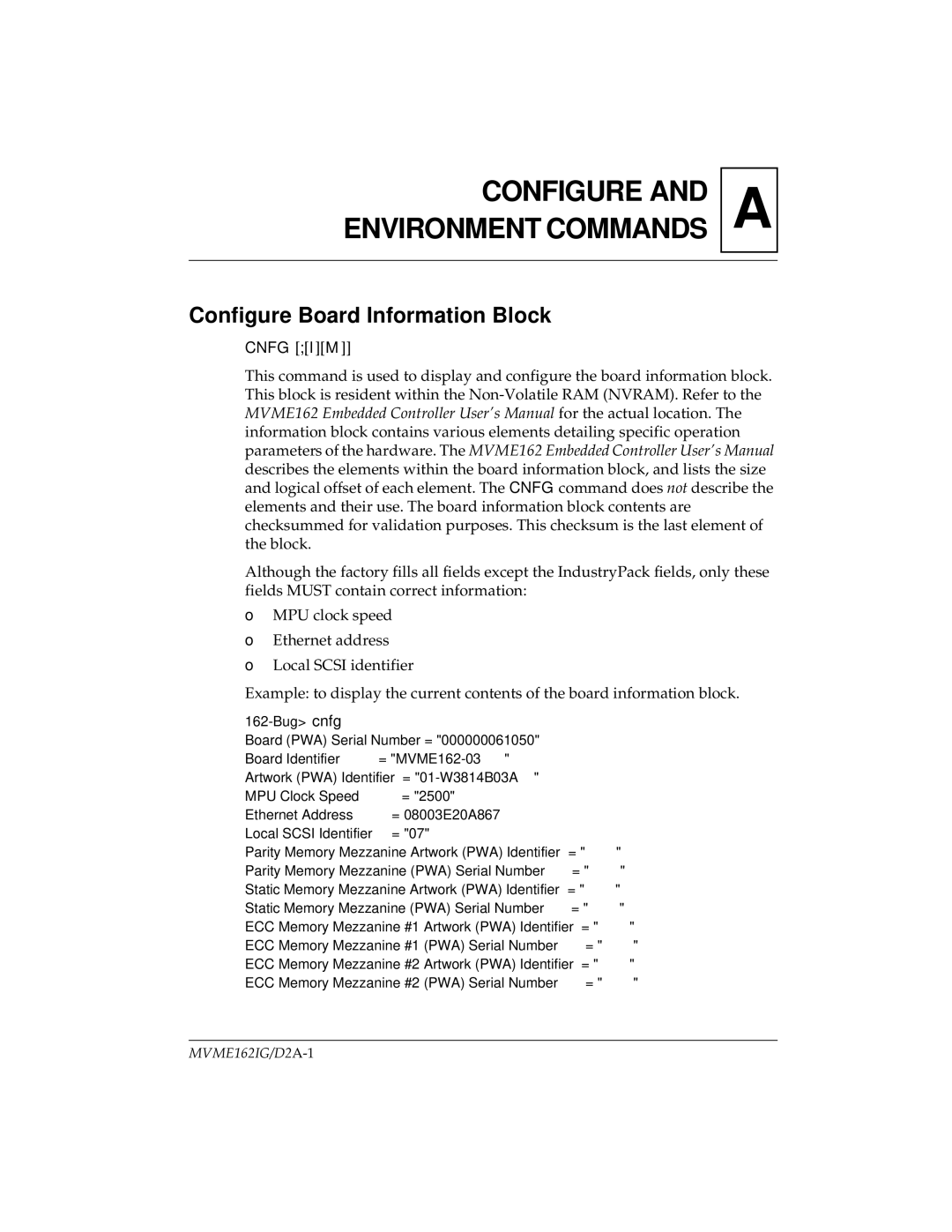 Motorola MVME162 manual Configure Board Information Block, Cnfg IM 