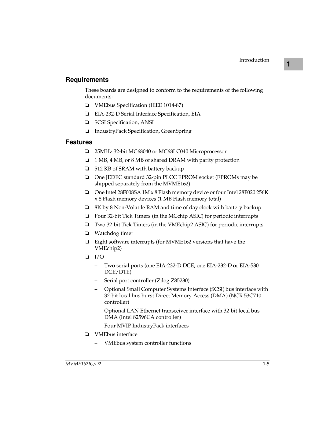 Motorola MVME162 manual Requirements, Features 