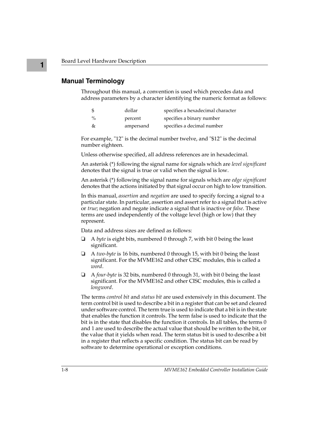 Motorola MVME162 manual Manual Terminology 