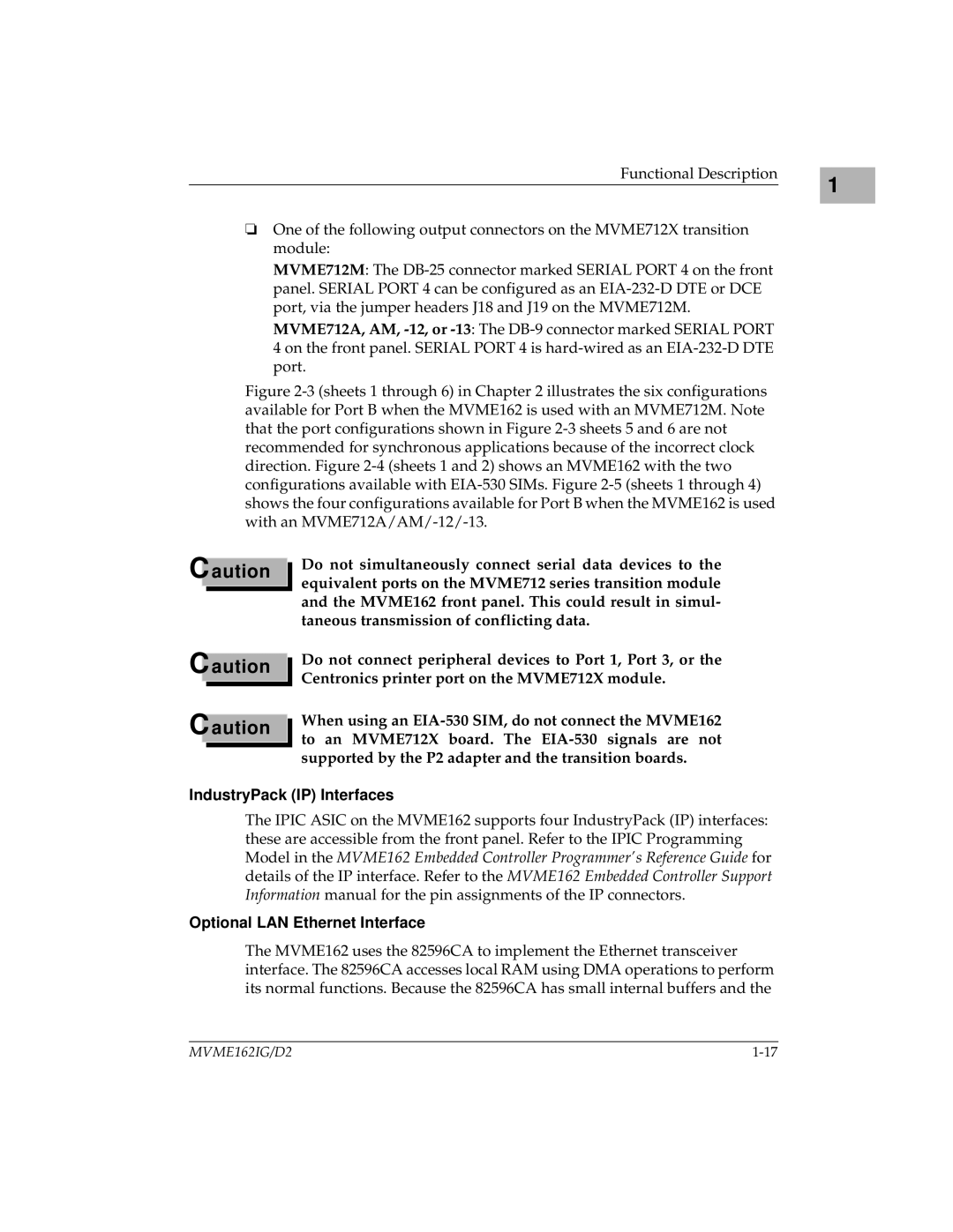 Motorola MVME162 manual IndustryPack IP Interfaces, Optional LAN Ethernet Interface 