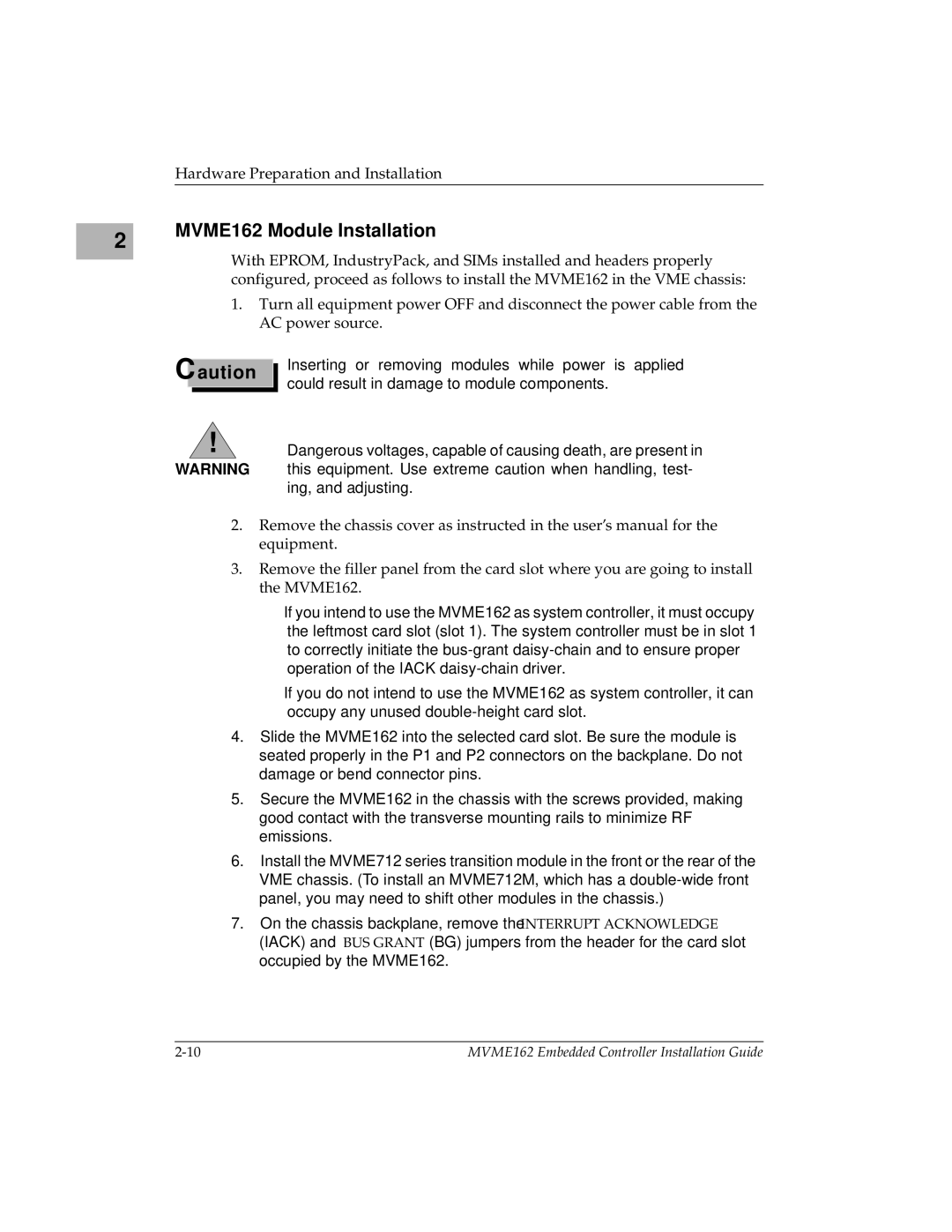 Motorola manual MVME162 Module Installation 