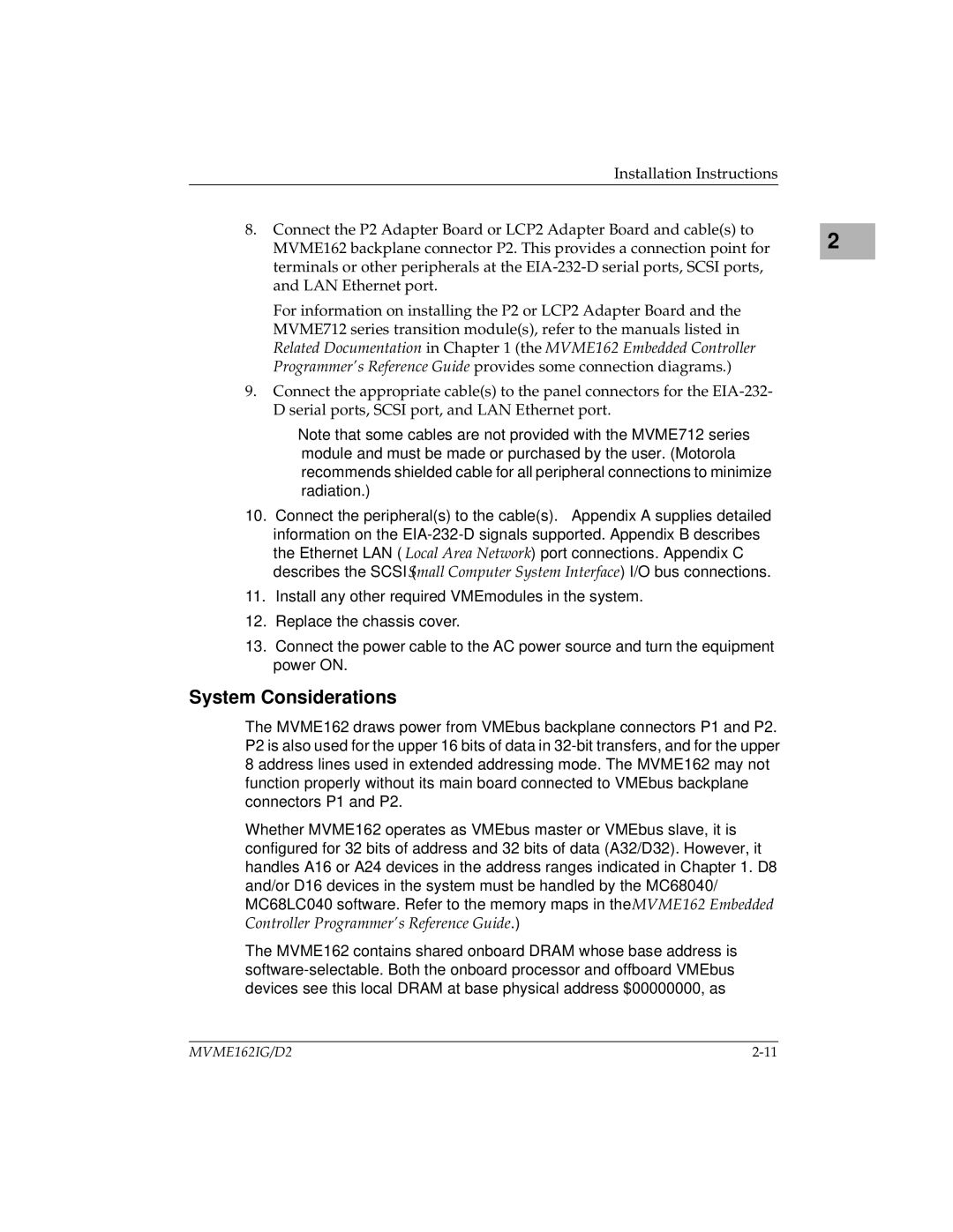 Motorola MVME162 manual System Considerations 