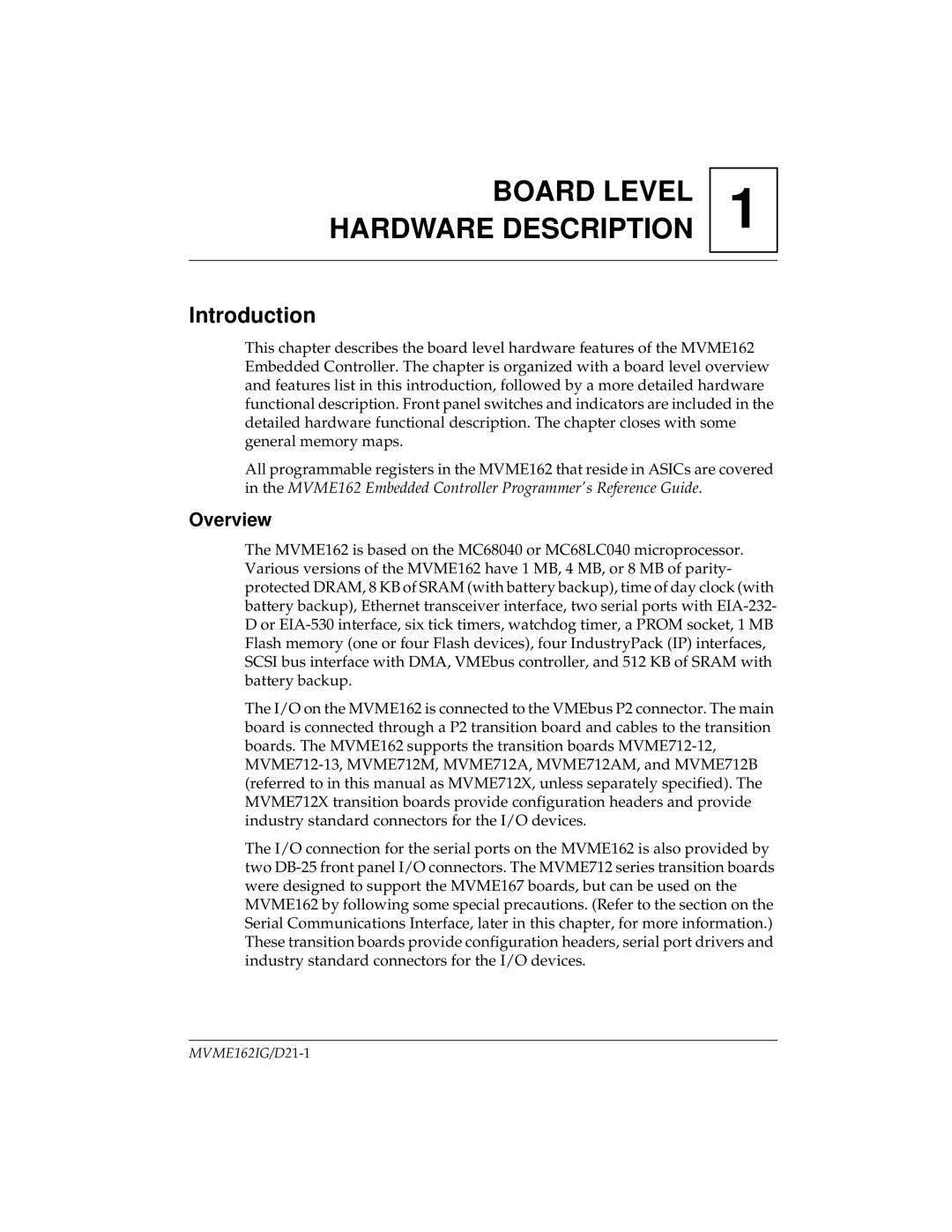 Motorola MVME162 manual Introduction, Overview 