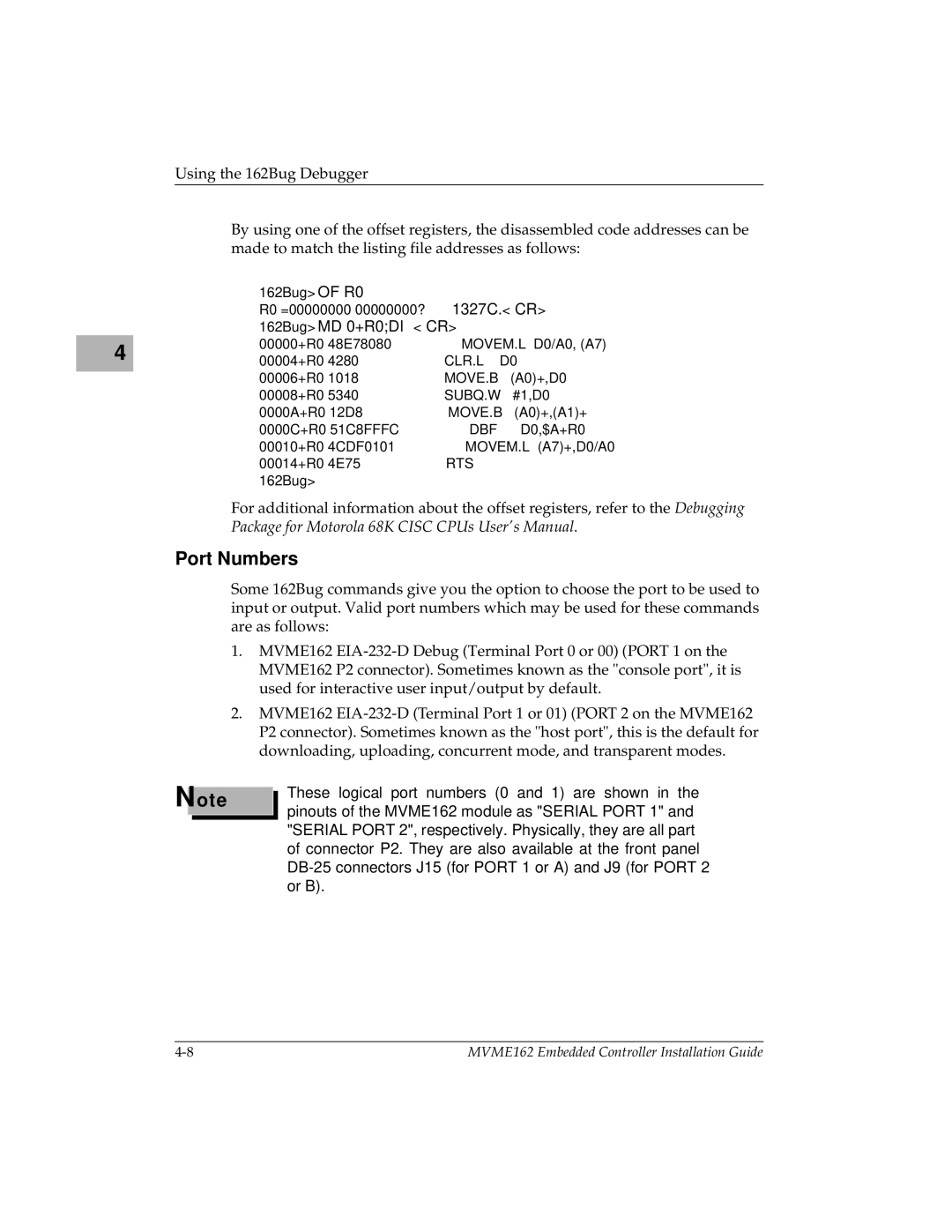 Motorola MVME162 manual Port Numbers 