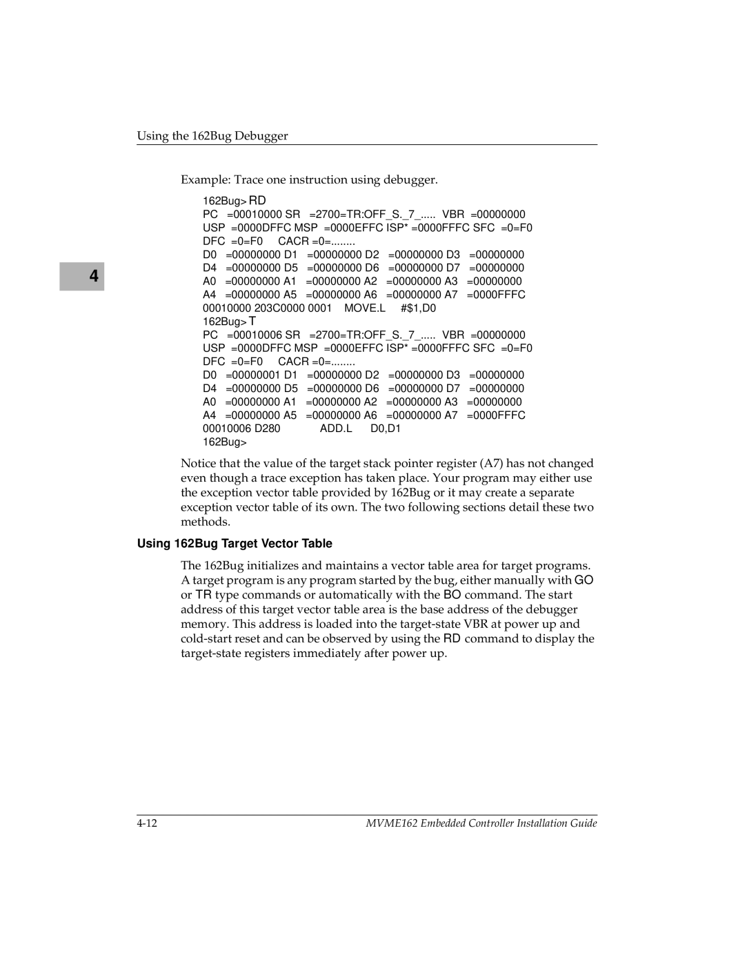 Motorola MVME162 manual Using 162Bug Target Vector Table 