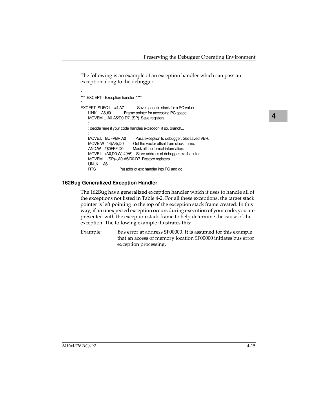 Motorola MVME162 manual 162Bug Generalized Exception Handler 