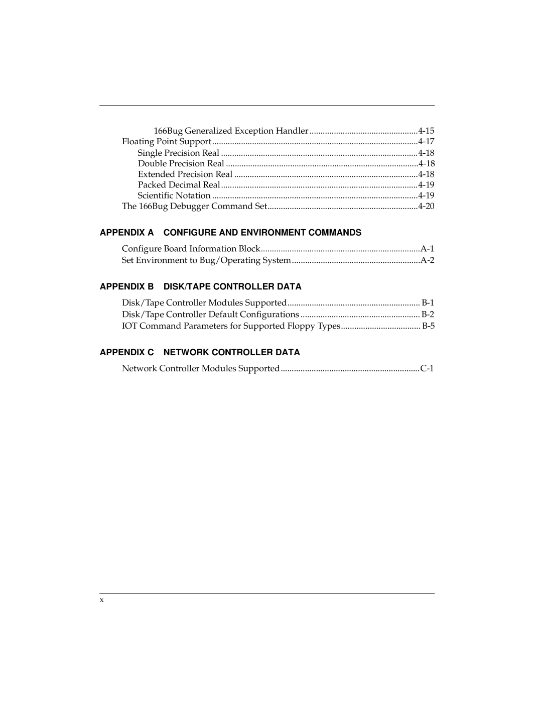 Motorola MVME166D2, MVME166IG/D2 manual Appendix a Configure and Environment Commands 