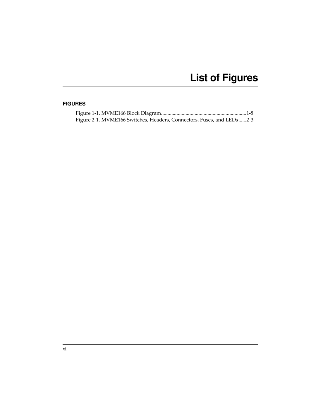 Motorola MVME166IG/D2, MVME166D2 manual List of Figures 