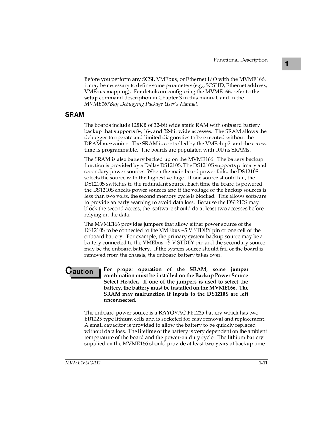 Motorola MVME166D2, MVME166IG/D2 manual Sram 