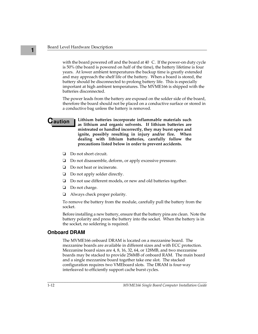 Motorola MVME166IG/D2, MVME166D2 manual Onboard Dram 