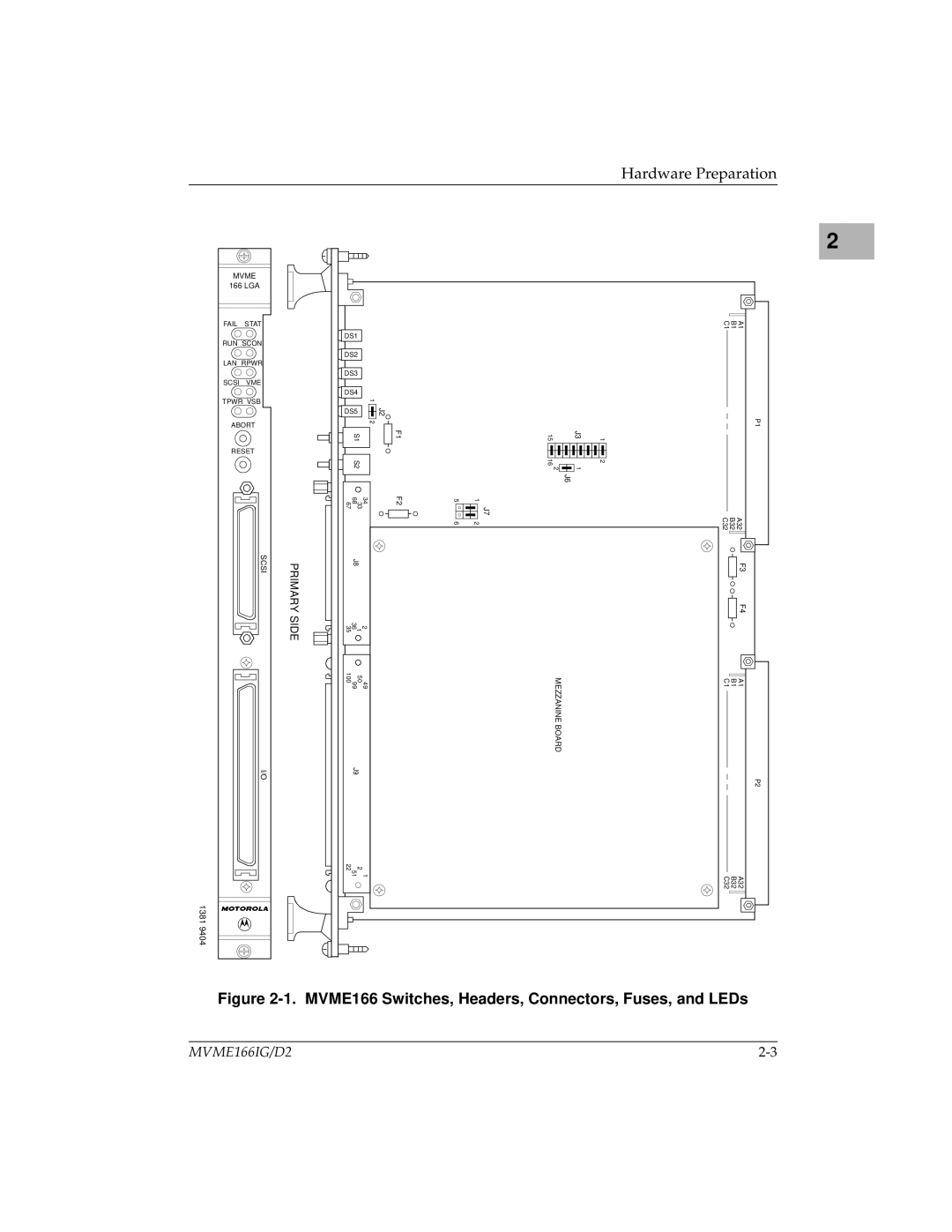 Motorola MVME166IG/D2, MVME166D2 manual MVME166 Switches, Headers, Connectors, Fuses, and LEDs 