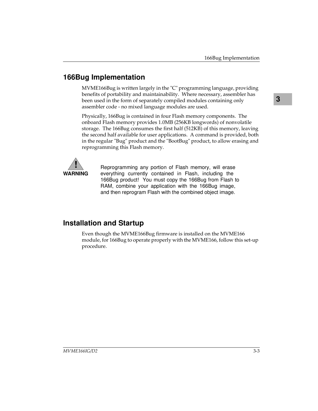 Motorola MVME166D2, MVME166IG/D2 manual 166Bug Implementation, Installation and Startup 