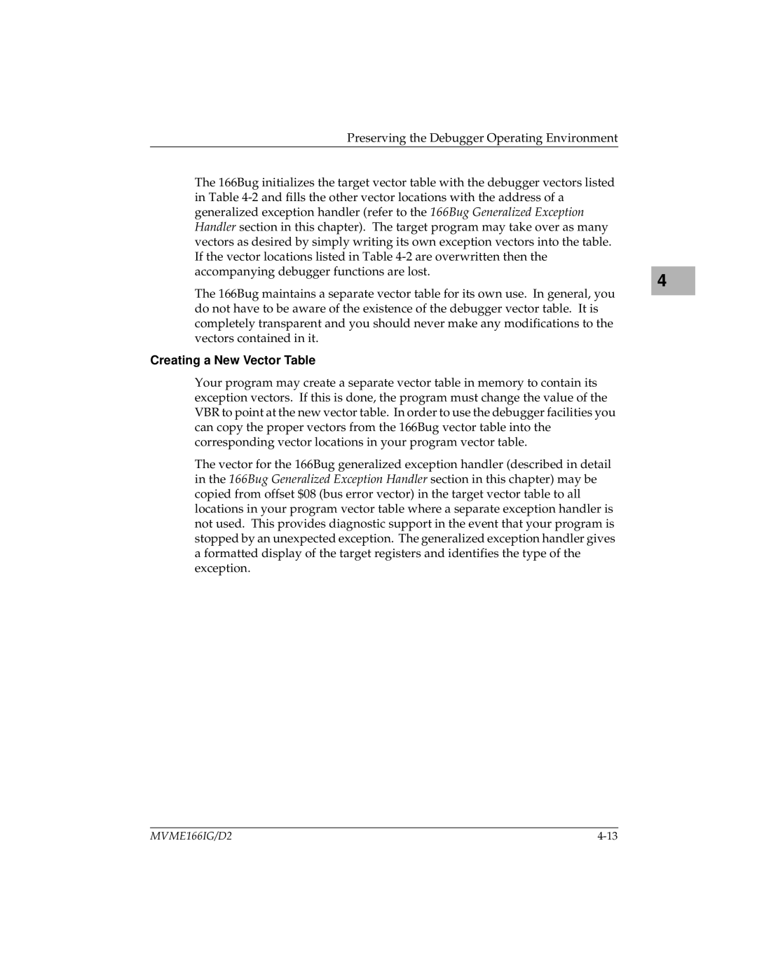 Motorola MVME166IG/D2, MVME166D2 manual Creating a New Vector Table 