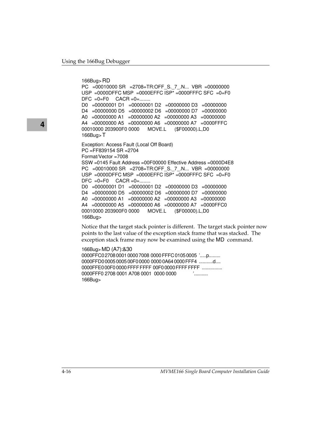 Motorola MVME166IG/D2, MVME166D2 manual 166BugMD A7&30 