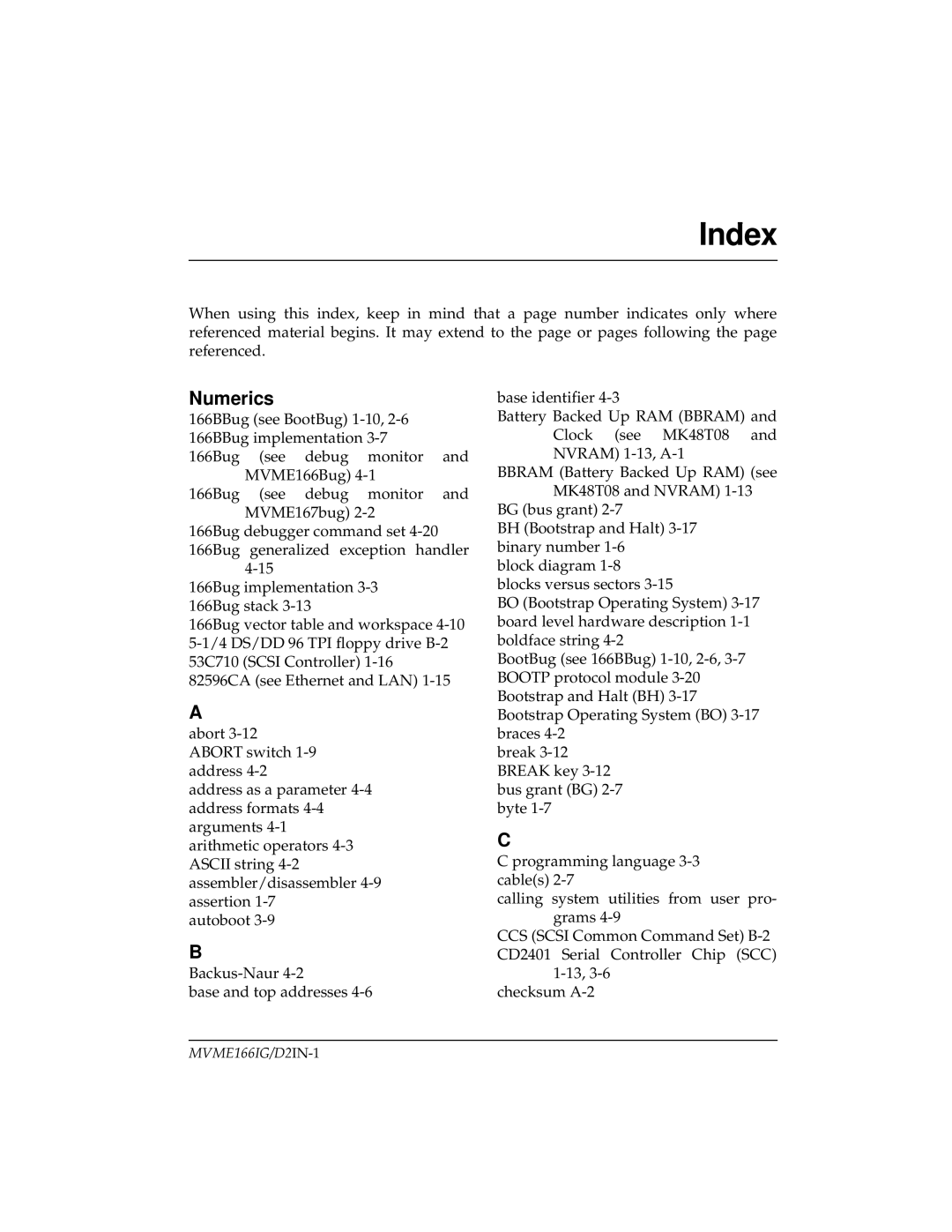 Motorola MVME166IG/D2, MVME166D2 manual Index, Numerics 