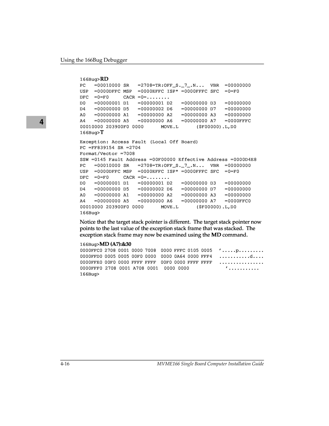 Motorola MVME166IG/D2, MVME166D2 manual 166BugMD A7&30, MVME166 Single Board Computer Installation Guide, ’.....p 