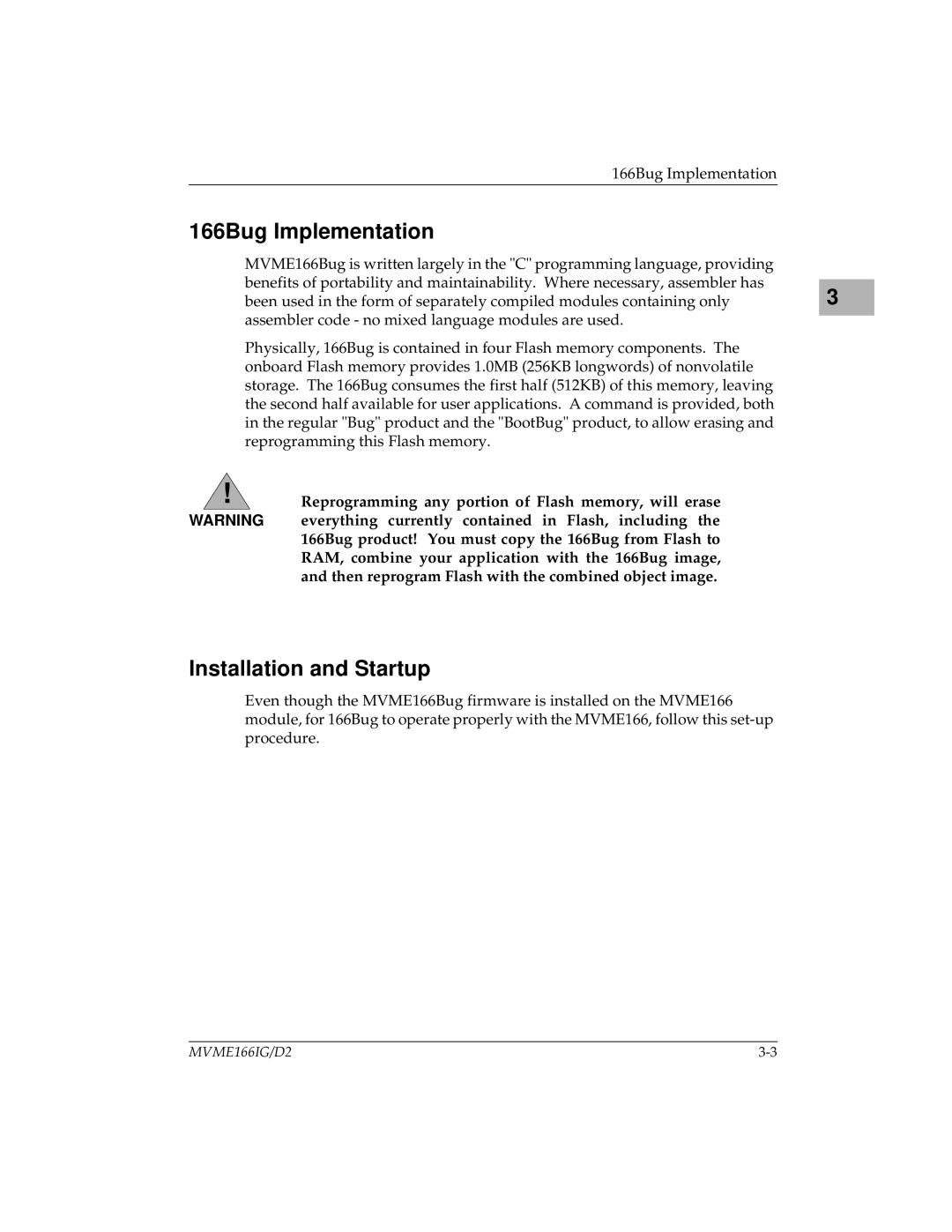 Motorola MVME166IG/D2 manual 166Bug Implementation, Installation and Startup 