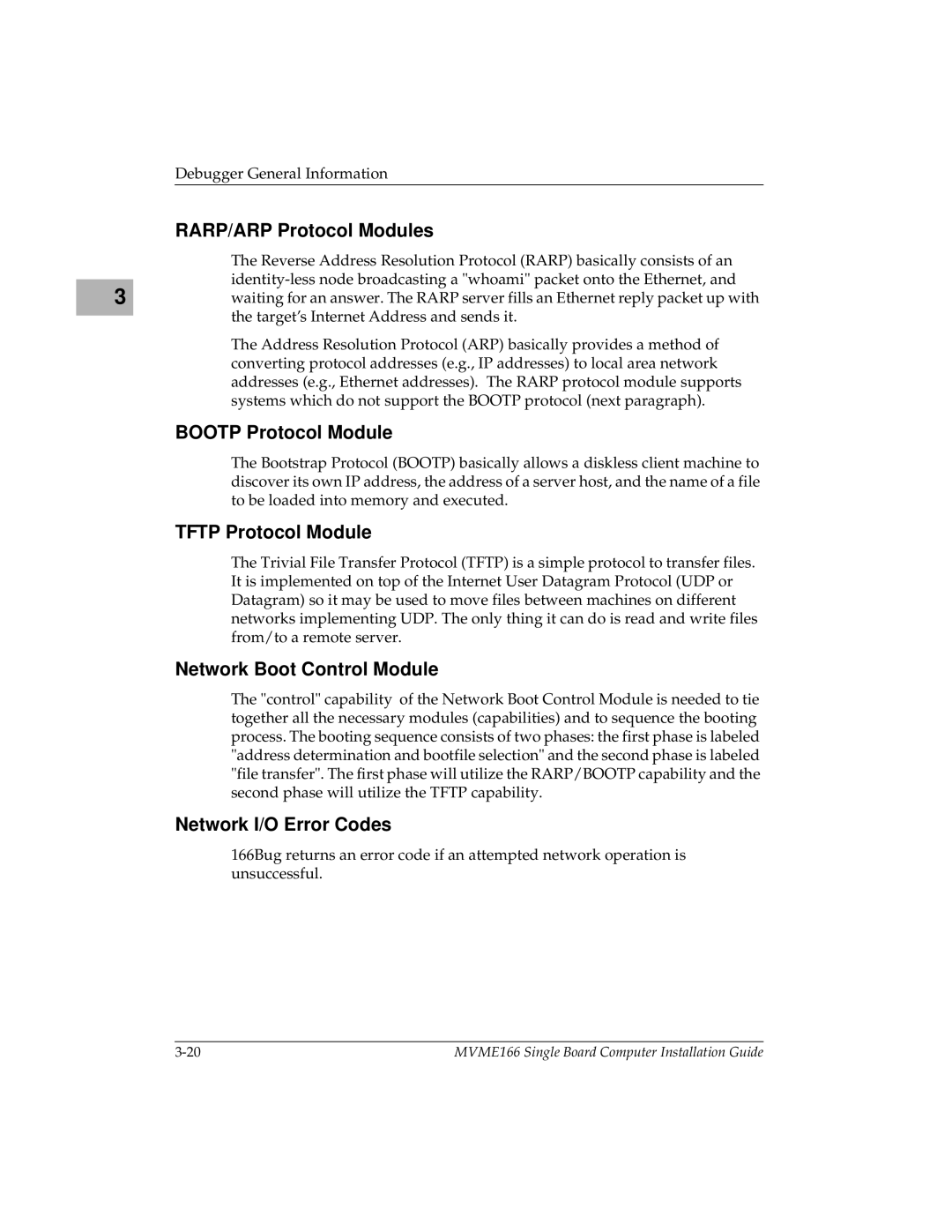 Motorola MVME166IG/D2 RARP/ARP Protocol Modules, Bootp Protocol Module, Tftp Protocol Module, Network Boot Control Module 