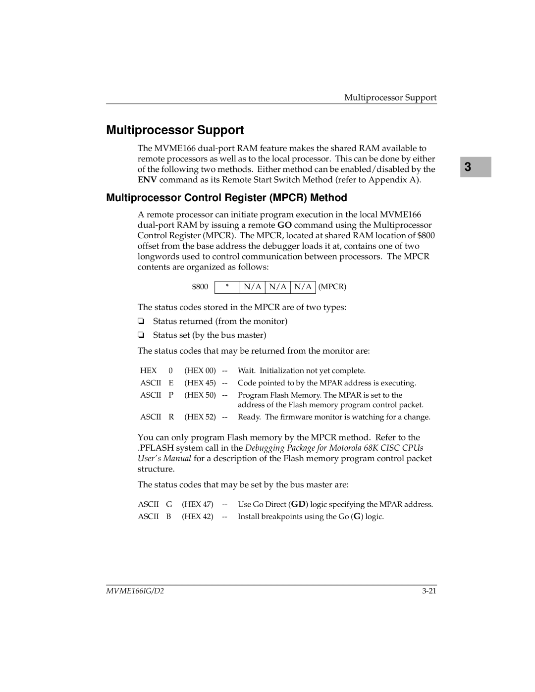 Motorola MVME166IG/D2 manual Multiprocessor Support, Multiprocessor Control Register Mpcr Method 