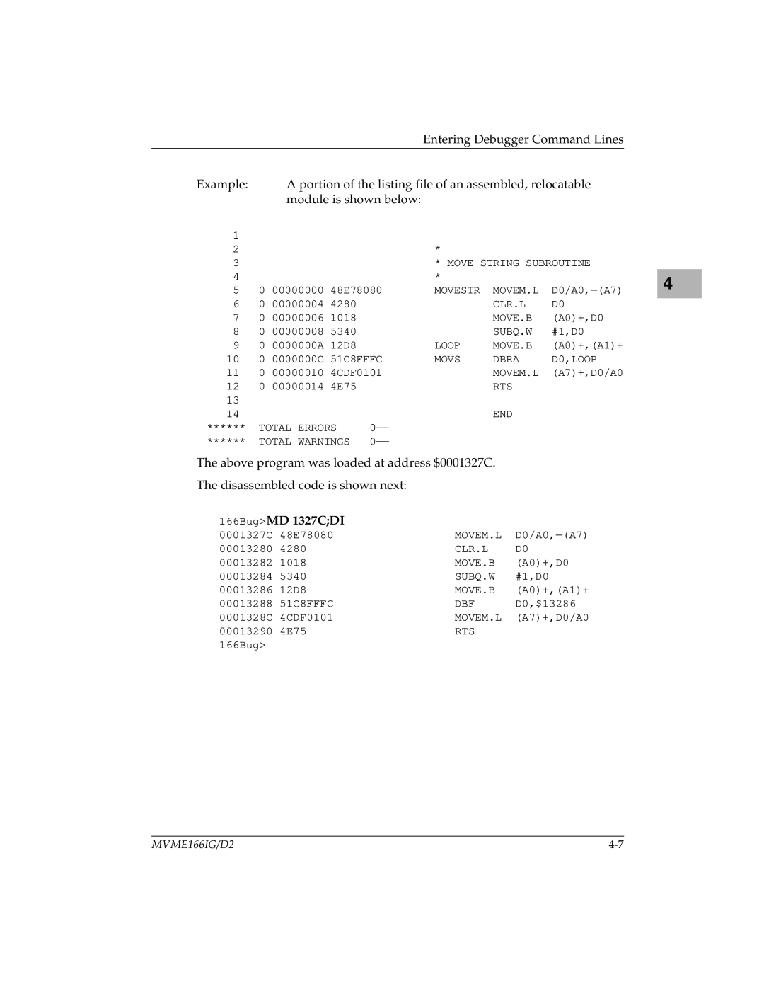 Motorola MVME166IG/D2 manual 166BugMD 1327CDI 