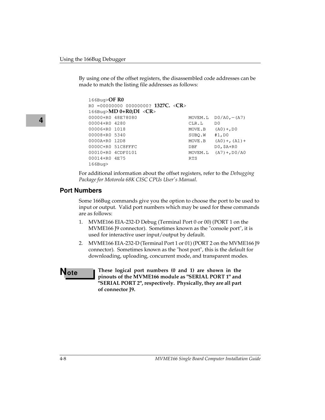 Motorola MVME166IG/D2 manual Port Numbers 