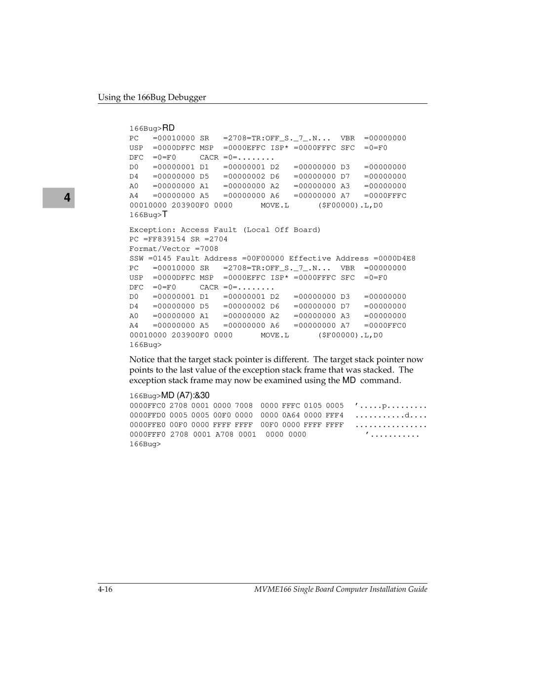 Motorola MVME166IG/D2 manual 166BugMD A7&30 