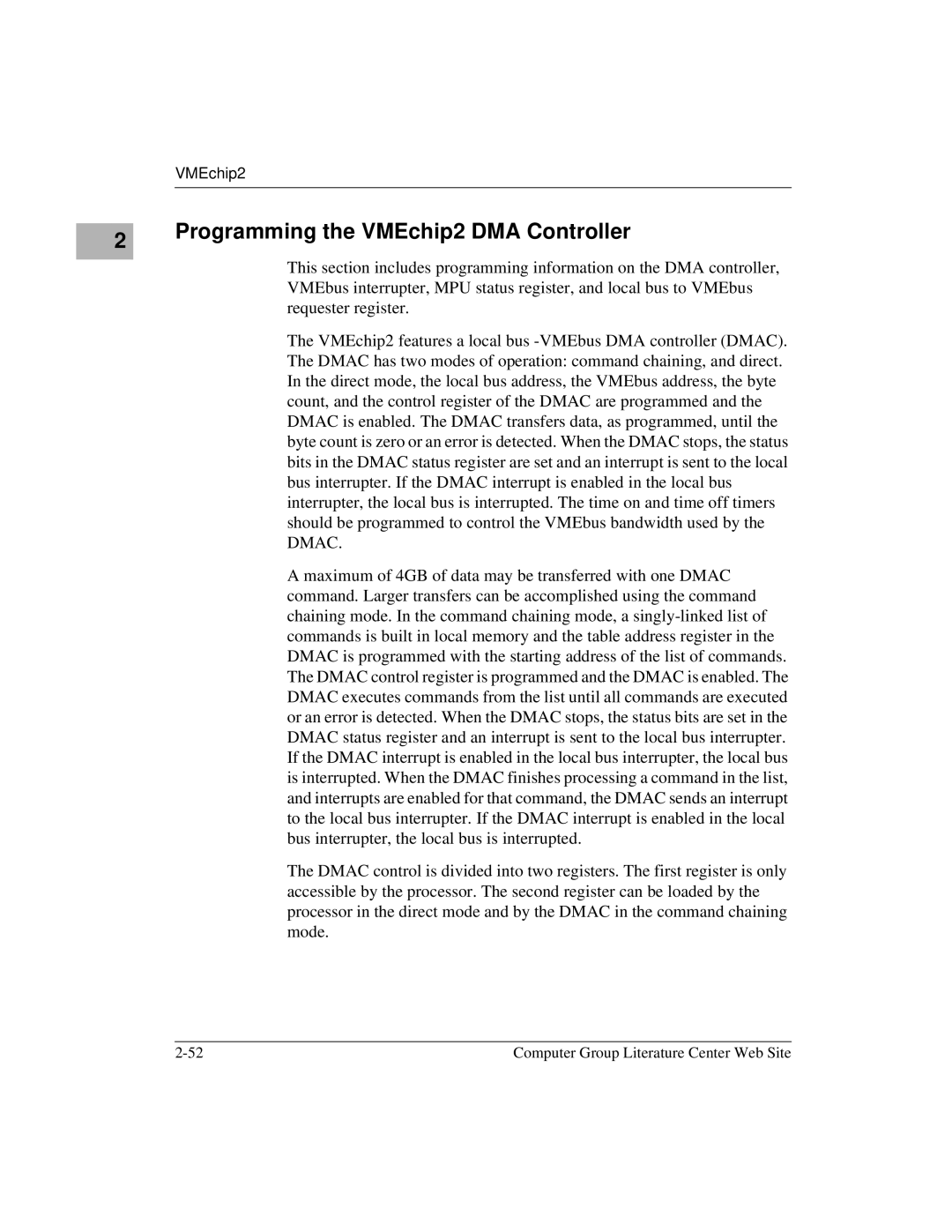 Motorola MVME172 manual Programming the VMEchip2 DMA Controller 