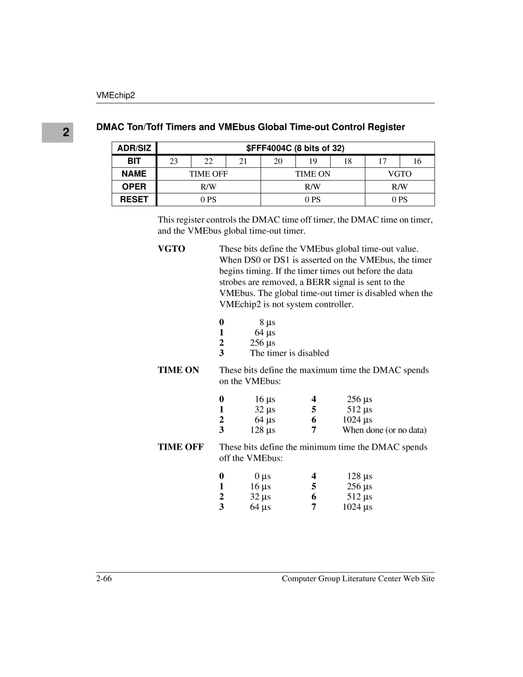 Motorola MVME172 manual Vgto, Time on 