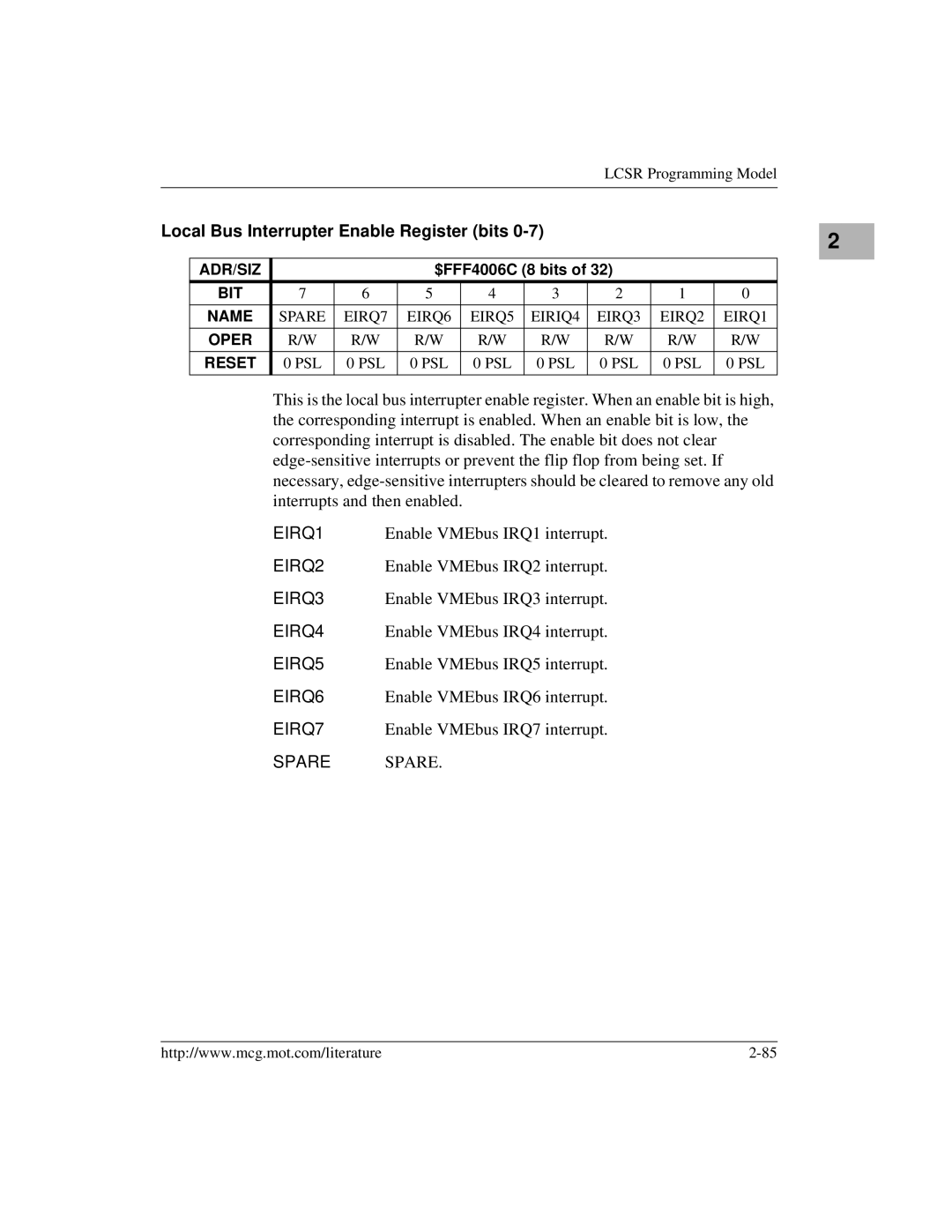 Motorola MVME172 manual EIRQ1, EIRQ2, EIRQ3, EIRQ4, EIRQ5, EIRQ6, EIRQ7 