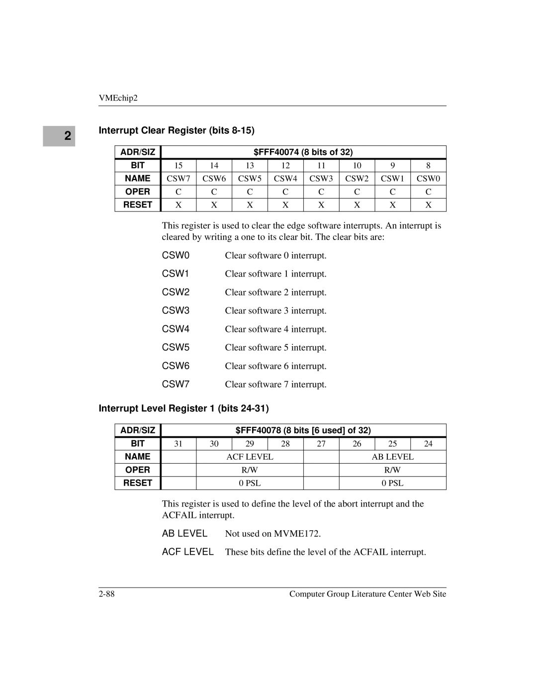 Motorola MVME172 manual Interrupt Level Register 1 bits 