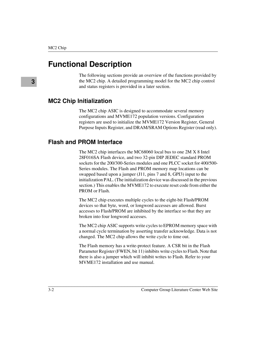 Motorola MVME172 manual MC2 Chip Initialization, Flash and Prom Interface 