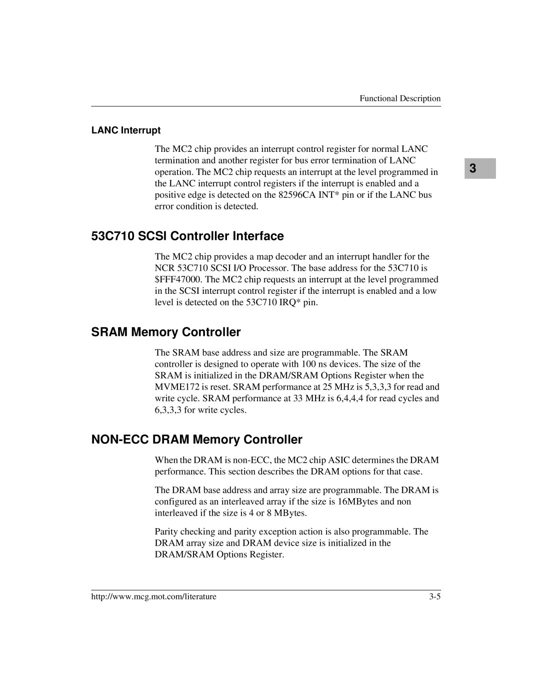 Motorola MVME172 53C710 Scsi Controller Interface, Sram Memory Controller, NON-ECC Dram Memory Controller, Lanc Interrupt 