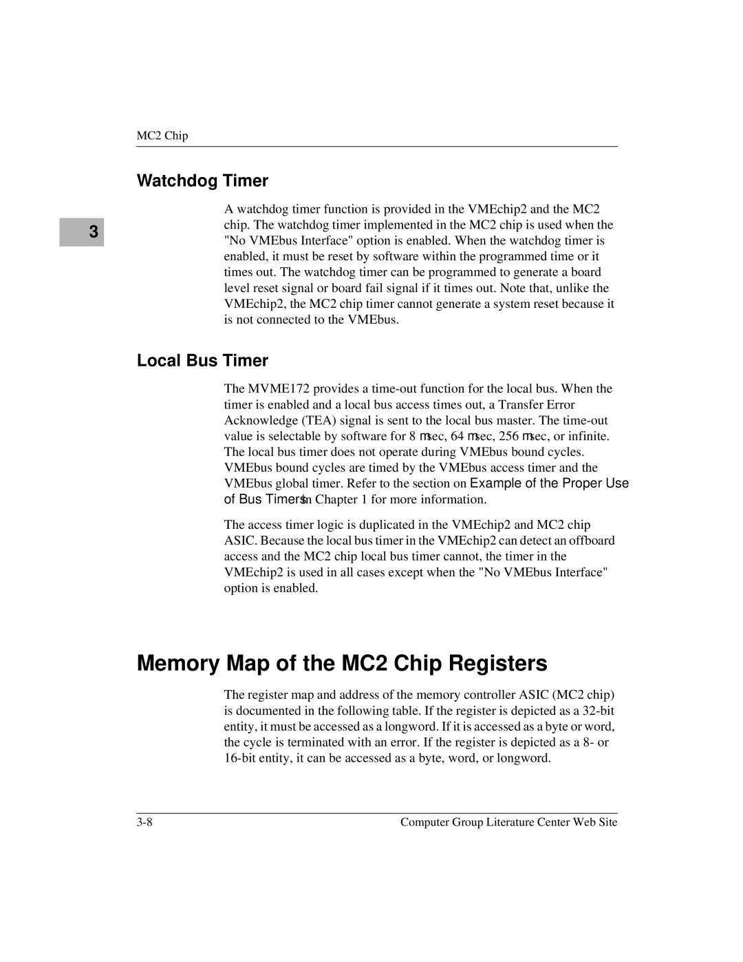 Motorola MVME172 manual Memory Map of the MC2 Chip Registers, Watchdog Timer, Local Bus Timer 