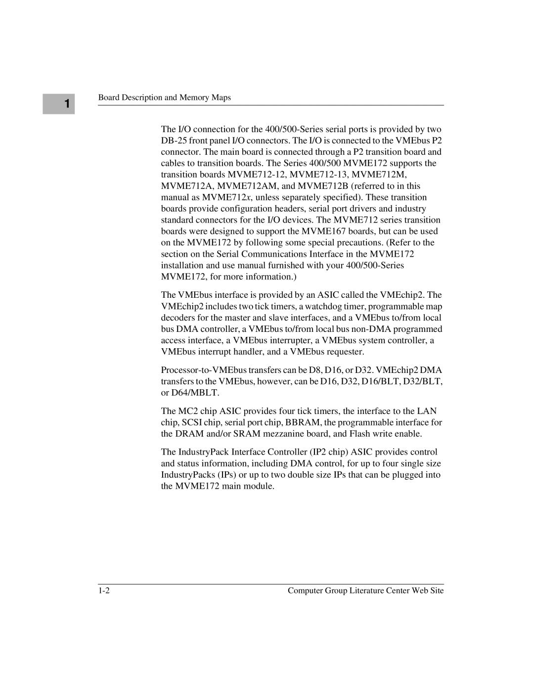 Motorola MVME172 manual Board Description and Memory Maps 