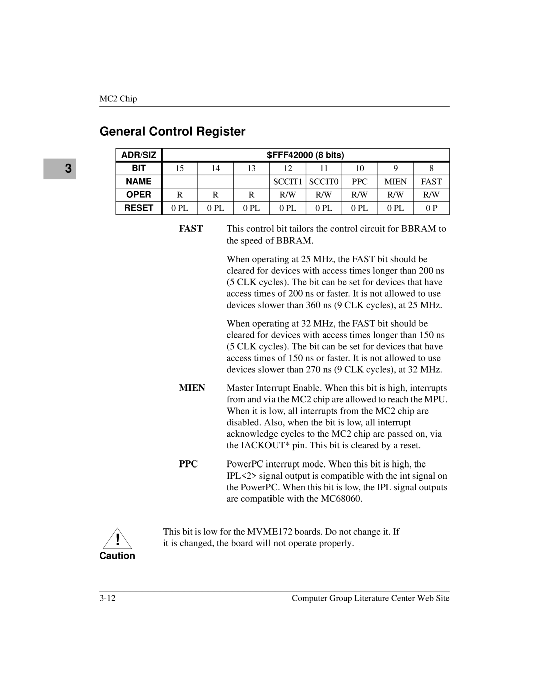 Motorola MVME172 manual General Control Register 