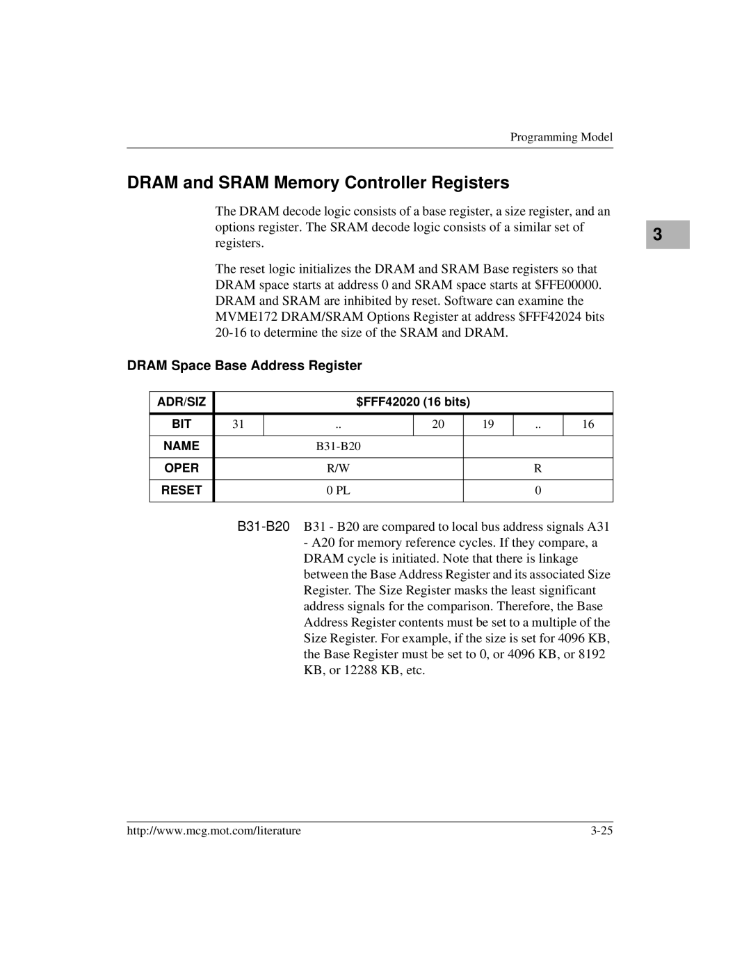 Motorola MVME172 manual Dram and Sram Memory Controller Registers, Dram Space Base Address Register 