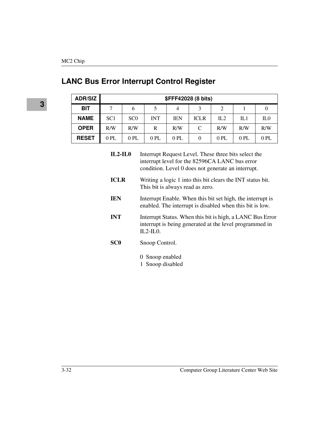 Motorola MVME172 manual Lanc Bus Error Interrupt Control Register 