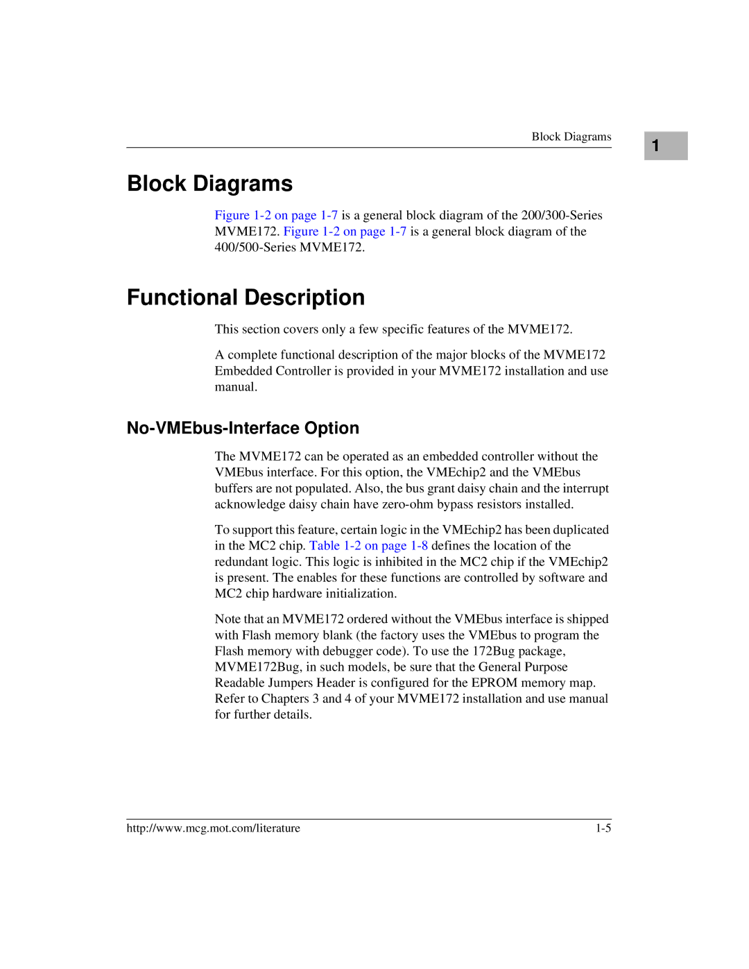 Motorola MVME172 manual Block Diagrams, Functional Description, No-VMEbus-Interface Option 