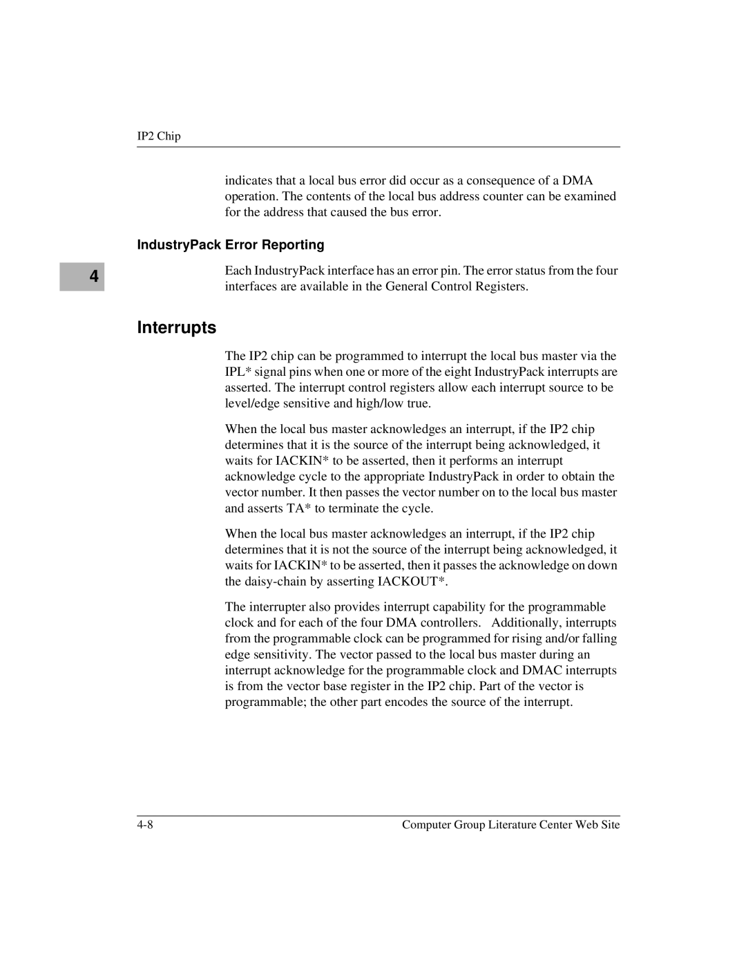 Motorola MVME172 manual Interrupts, IndustryPack Error Reporting 